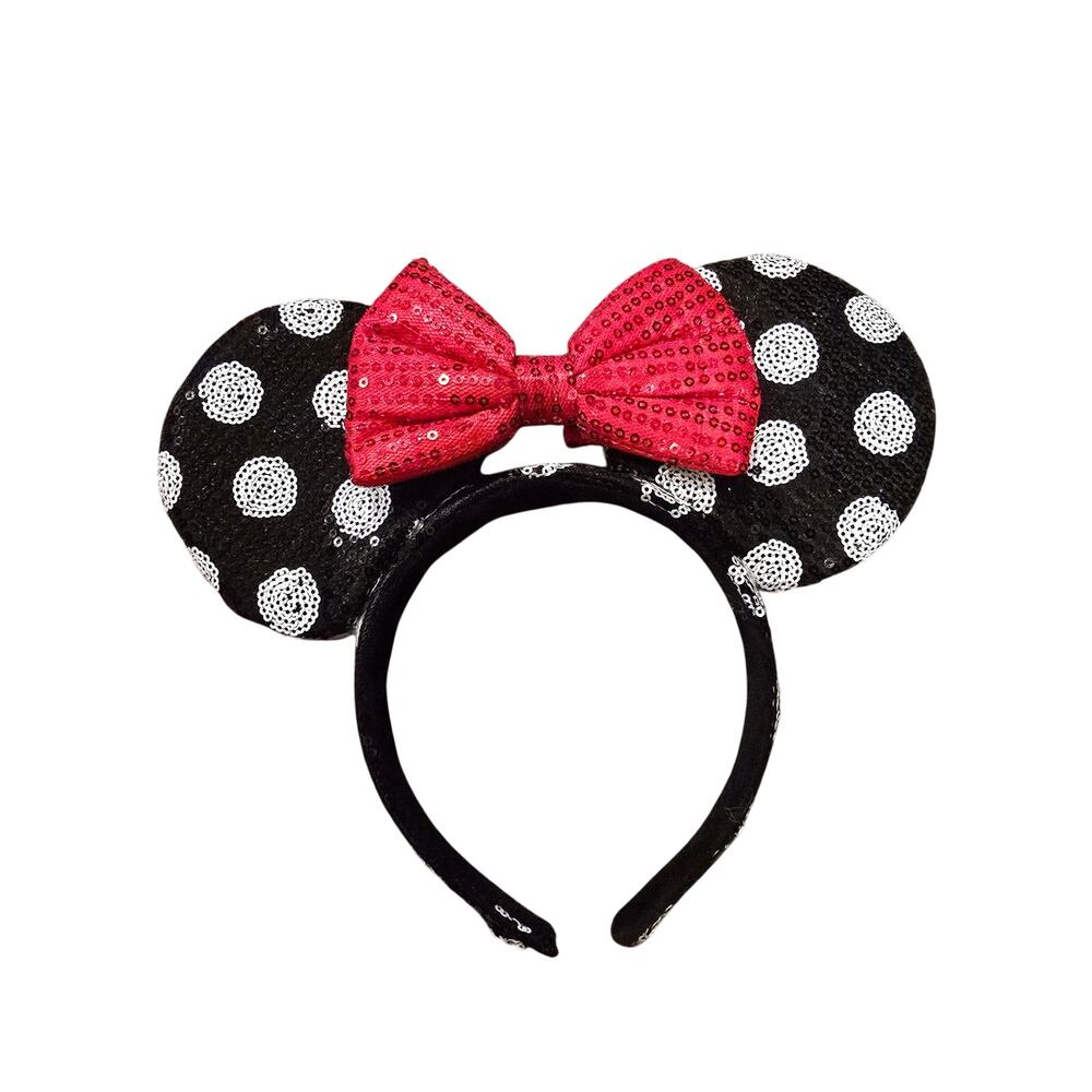 Black Polka Dot Sequin Minnie Mouse Ears Headband